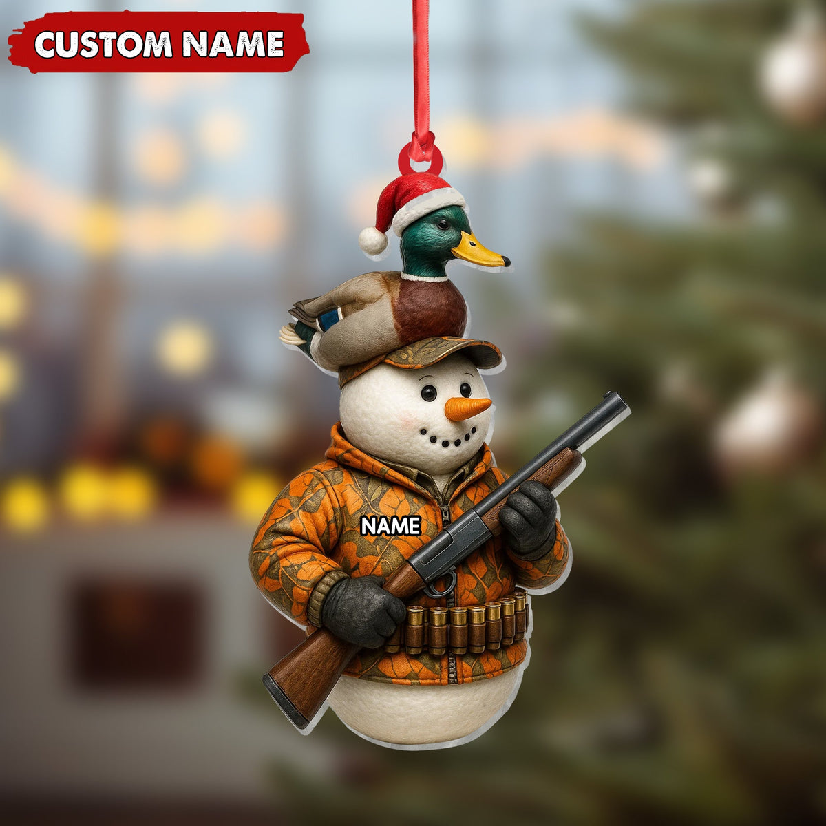 MollyTee Personalized Duck Hunter Snowman Ornament, Custom Name Christmas Decoration for Hunters - image 4