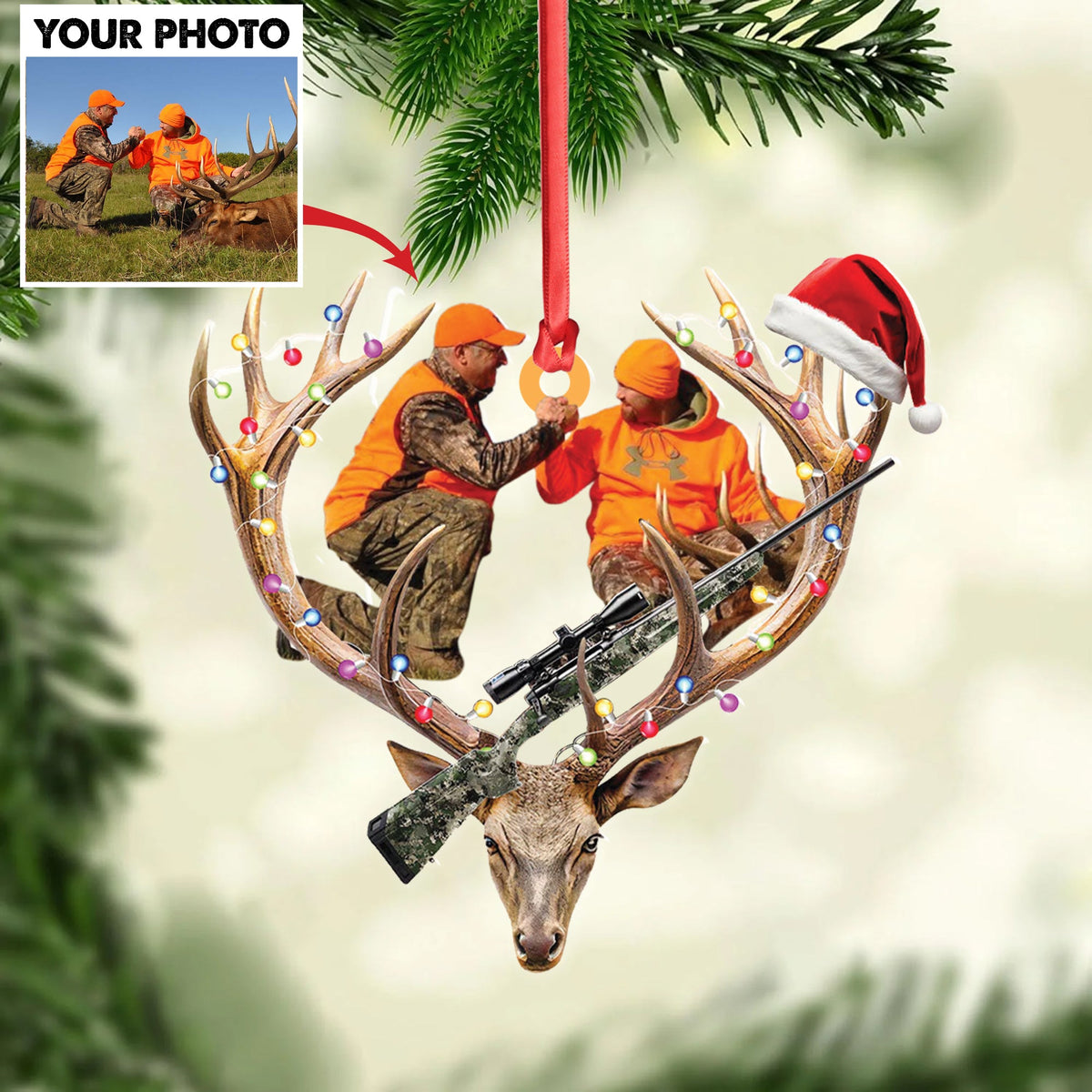 MollyTee Personalized Hunting Aclyric Christmas Ornament Custom Photo Deer Antler Gift for Hunters - image 3