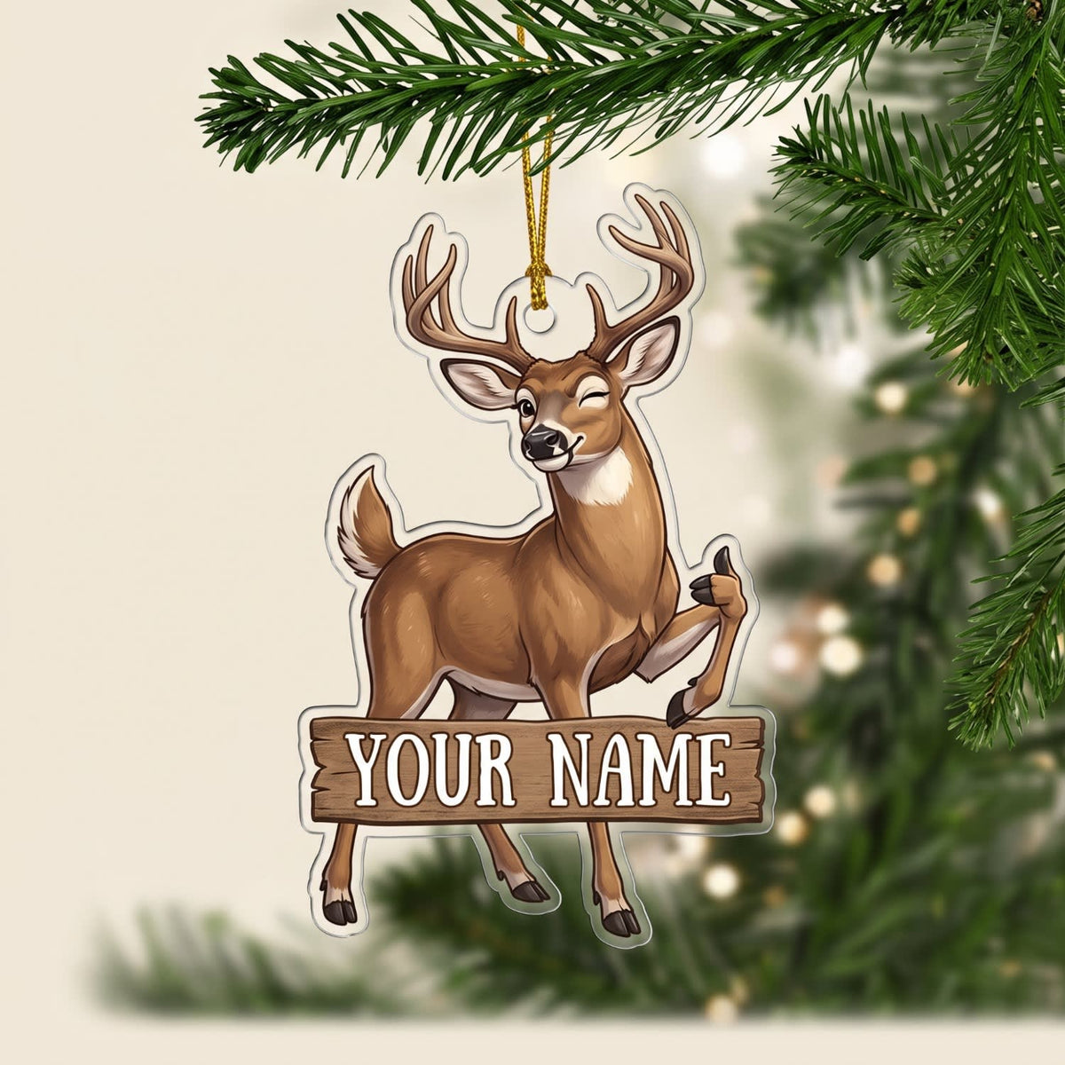 MollyTee Deer Hunting Whitetail Buck Customized Name 3D-Look Keychain And Ornament - image 1
