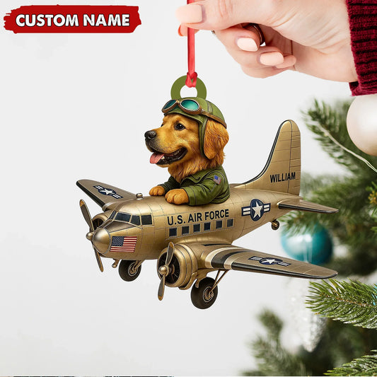 MollyTee Personalized Dog Pilot Christmas Ornament And Keychain, Custom Name U.S. Air Force Airplane, Military Dog Lover Tree Decor Gift - image 2