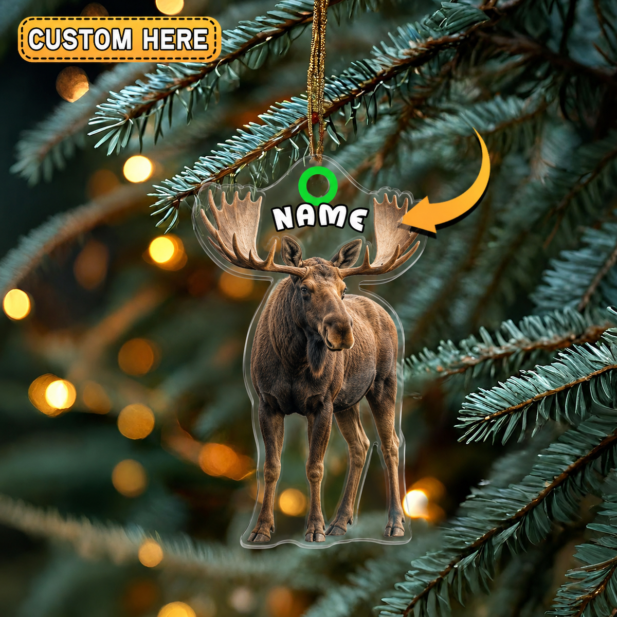 MollyTee Hunting Moose Portrait Customized Name 3D-Look Keychain And Ornament - image 1