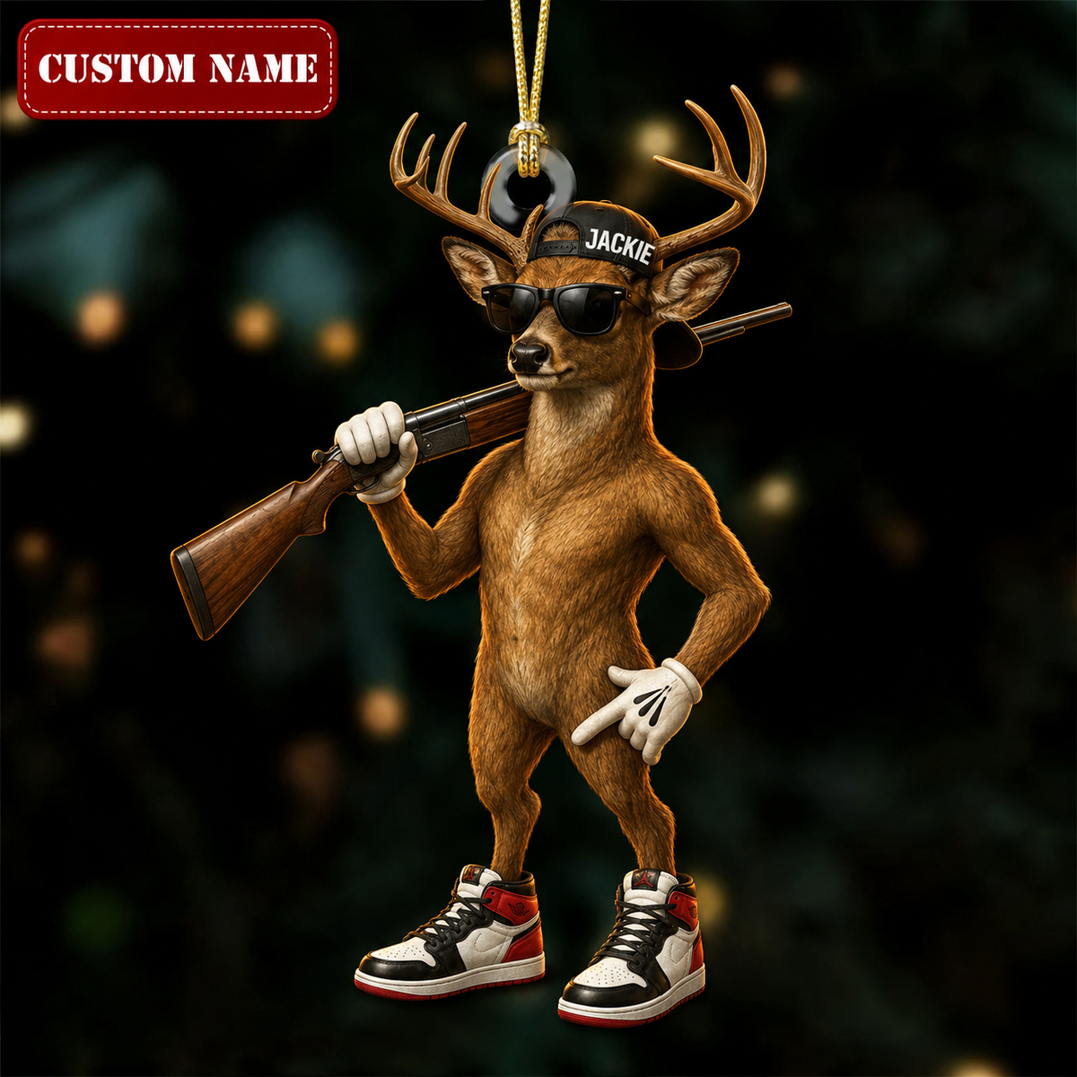MollyTee Hunting Deer With Shotgun Streetwear Style Customized Name 3D-Look Keychain And Ornament - image 1