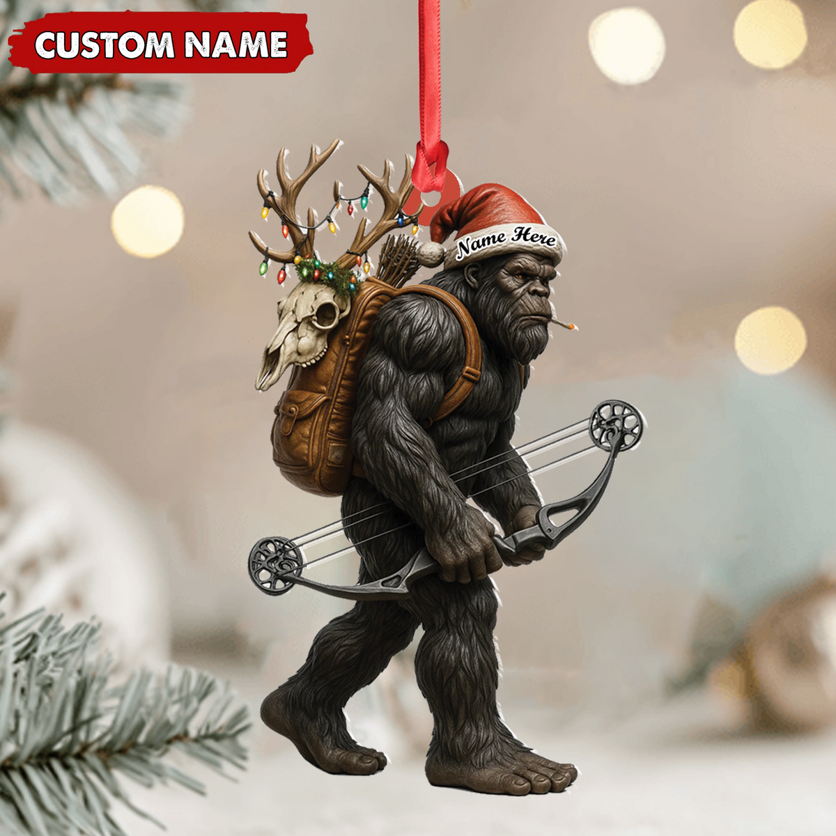 MollyTee Bigfoot Hunter Christmas Ornament, Funny Sasquatch Archery Decor, Rustic Holiday Gift for Outdoor Adventure Lovers - image 3
