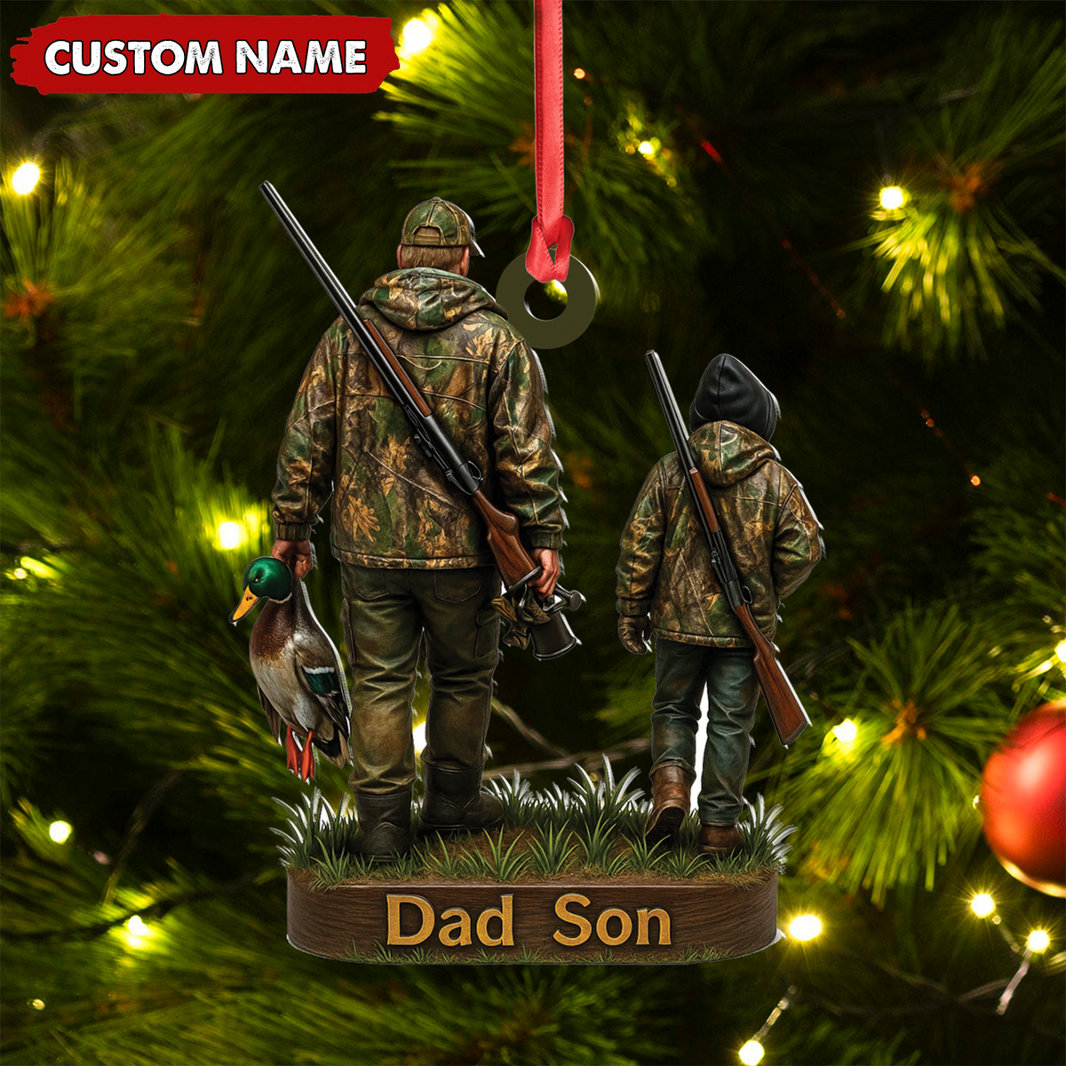 MollyTee Personalized Duck Hunting Ornament for Dad and Son, Father & Son Camo Hunting Decoration, Duck Hunter Gift for Outdoor Lovers - image 5