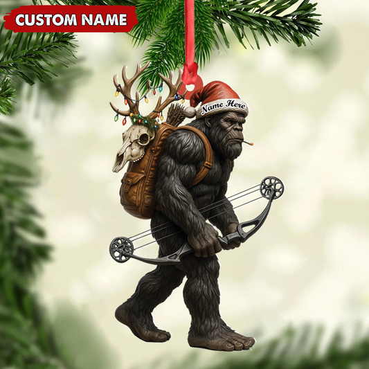 MollyTee Bigfoot Hunter Christmas Ornament, Funny Sasquatch Archery Decor, Rustic Holiday Gift for Outdoor Adventure Lovers - image 2