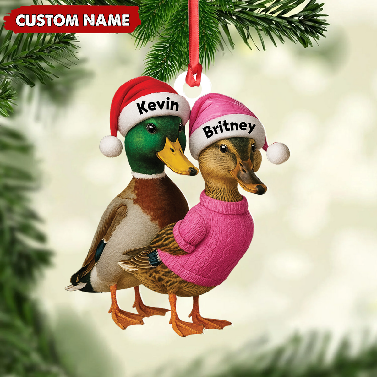 MollyTee Custom Funny Duck Couple Christmas Ornament - Personalized Names, Custom Gift for Couples & Animal Lovers - image 8