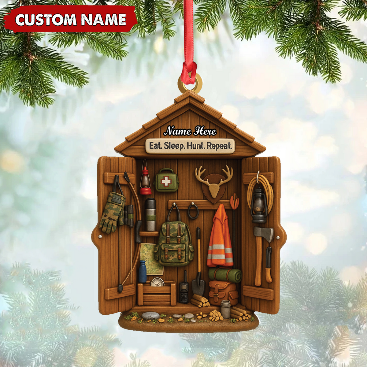 MollyTee Personalized Hunter Gear Acrylic Ornament - Custom Name - Sleep Hunt Repeat Christmas Gift for Hunters - image 1