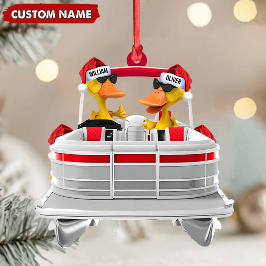 MollyTee Personalized Funny Ducks Acrylic Christmas Ornament, Family Boat Xmas Gift for Friends & Hunters - image 2