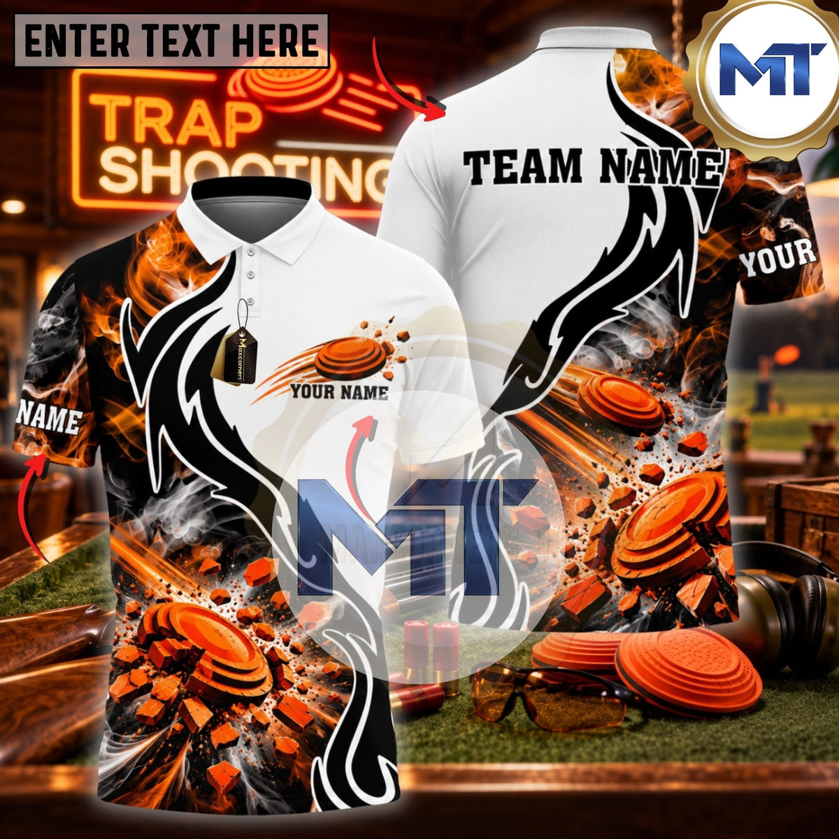 Eagle Shotgun Target Graphic Trap Skeet Shooting Shirt - Orange