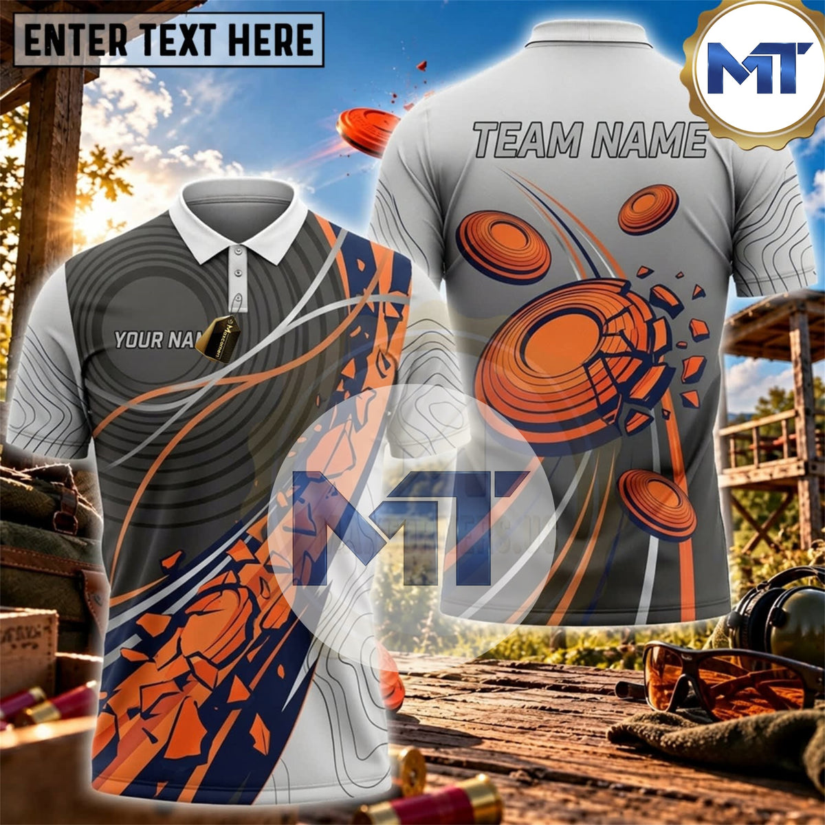 Black Orange Dynamic Target Wave Trap Skeet Shooting Shirt - Gray