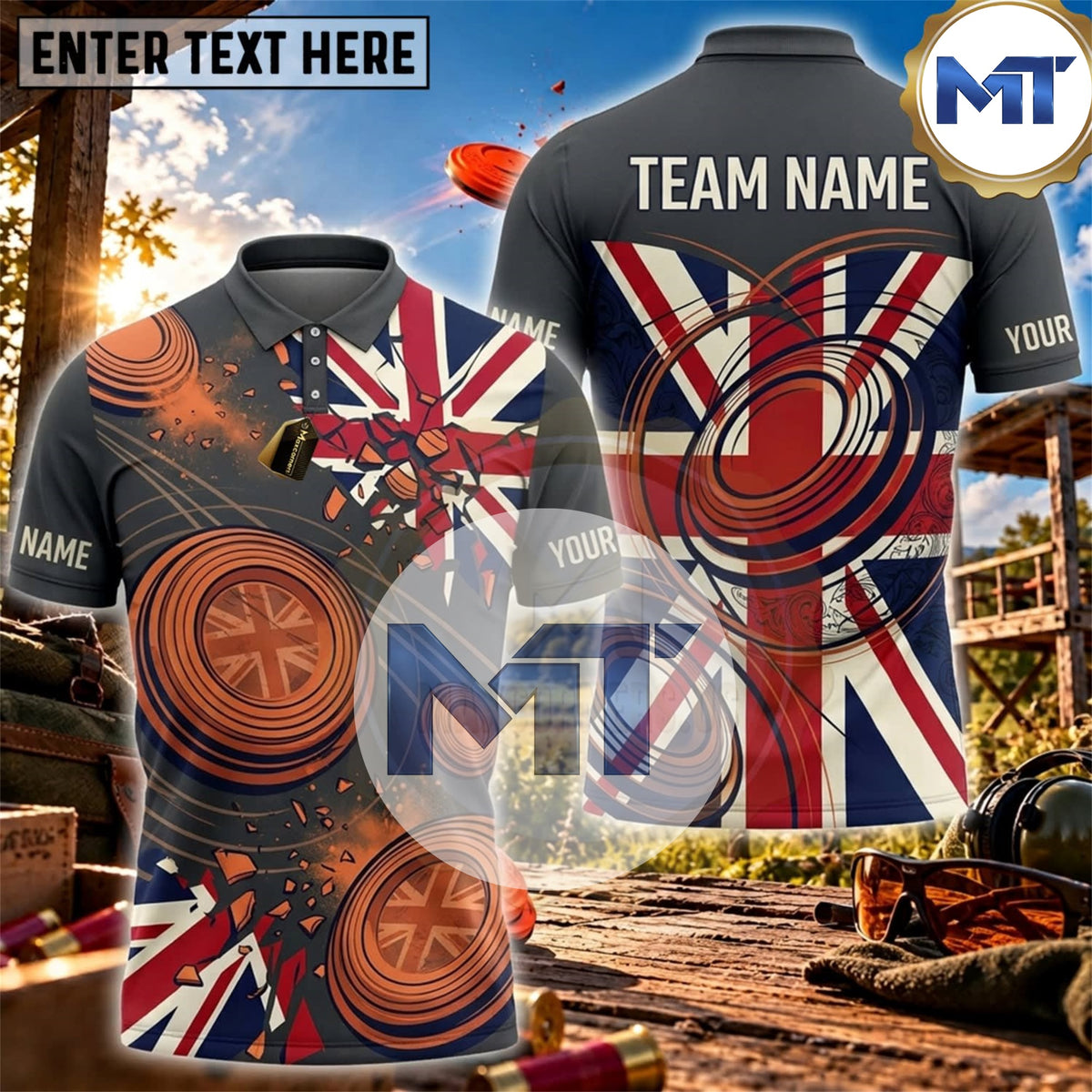 Union Jack Circular Clay Target Trap Skeet Shooting Shirt - Red