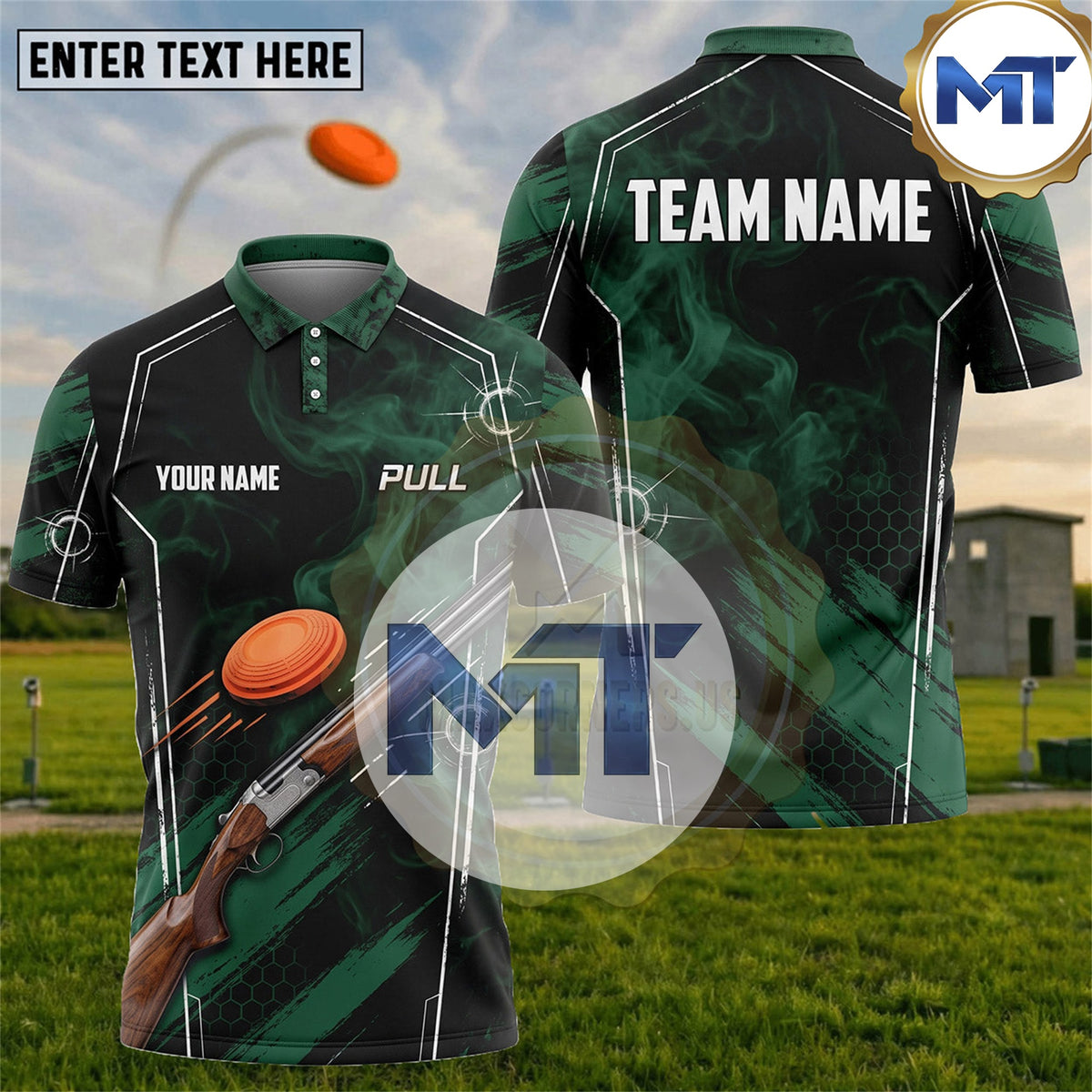 Shotgun Clay Target Abstract Motion Trap Skeet Shooting Shirt - Green