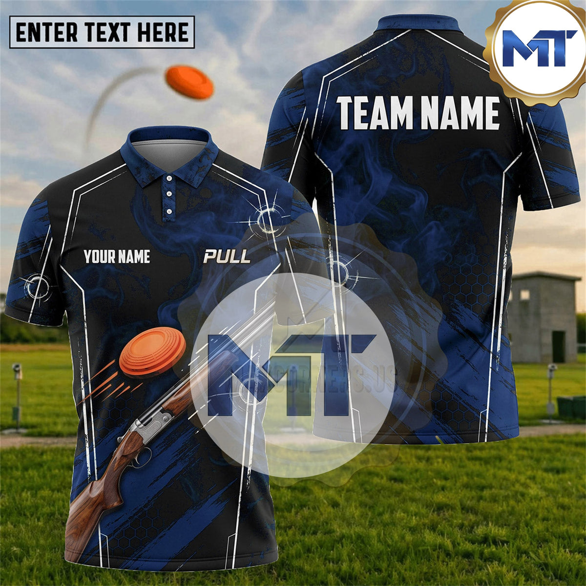 Shotgun Clay Target Abstract Motion Trap Skeet Shooting Shirt - Blue