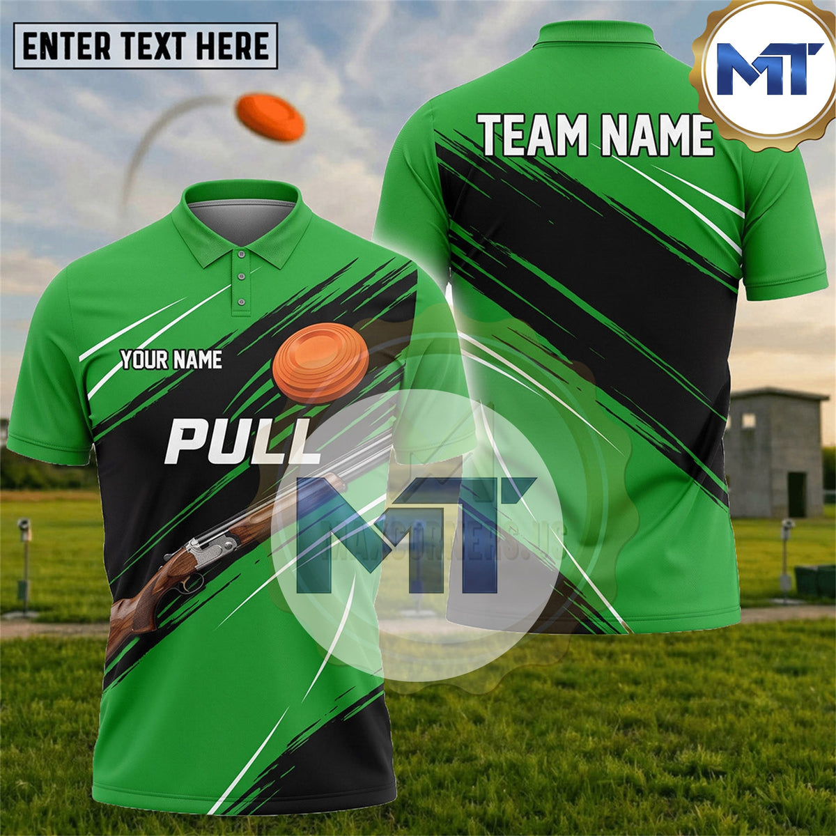 Pull Shotgun Clay Target Minimal Slash Trap Skeet Shooting Shirt - Green