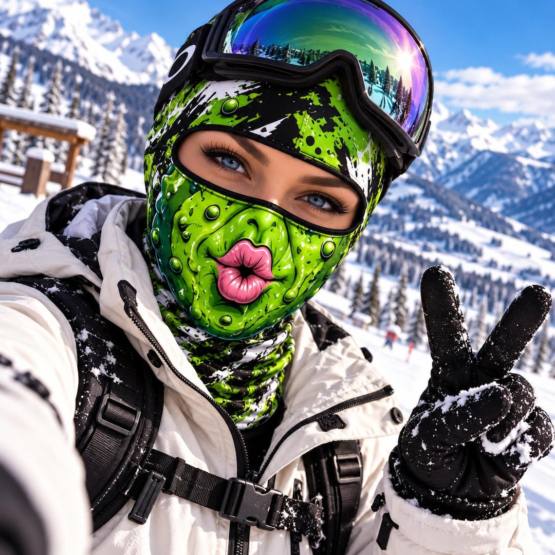 MollyTee Funny Monster Face Ski Mask Colorful Graffiti Full Face Balaclava – Snowboarding & Winter Sports Face Cover (5 animals)