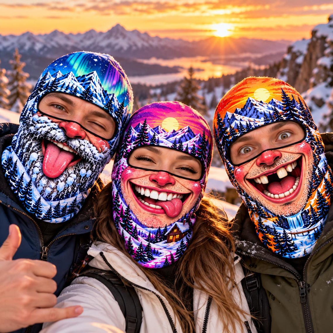 MollyTee Funny Face Ski Bestie Squad Winter Balaclava Face Mask (10 faces)