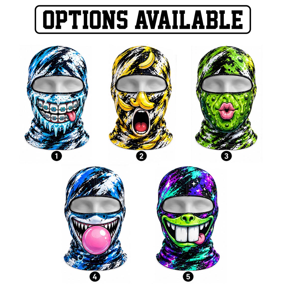 MollyTee Funny Monster Face Ski Mask Colorful Graffiti Full Face Balaclava – Snowboarding & Winter Sports Face Cover (5 animals)