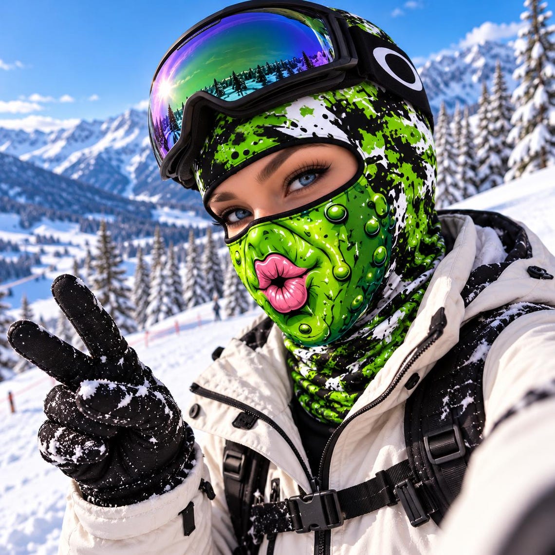 MollyTee Funny Monster Face Ski Mask Colorful Graffiti Full Face Balaclava – Snowboarding & Winter Sports Face Cover (5 animals)