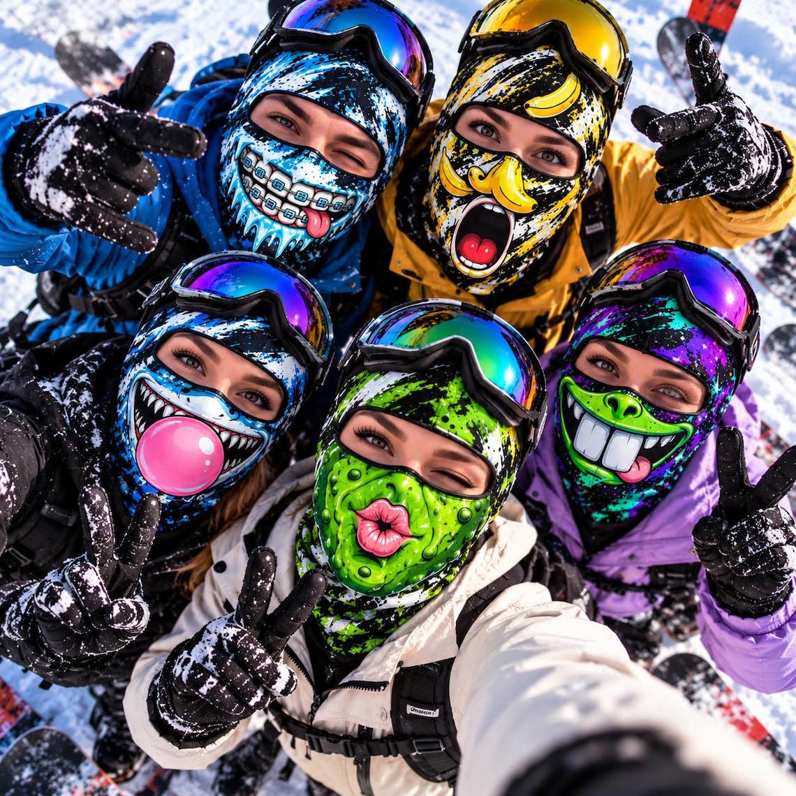 MollyTee Funny Monster Face Ski Mask Colorful Graffiti Full Face Balaclava – Snowboarding & Winter Sports Face Cover (5 animals)