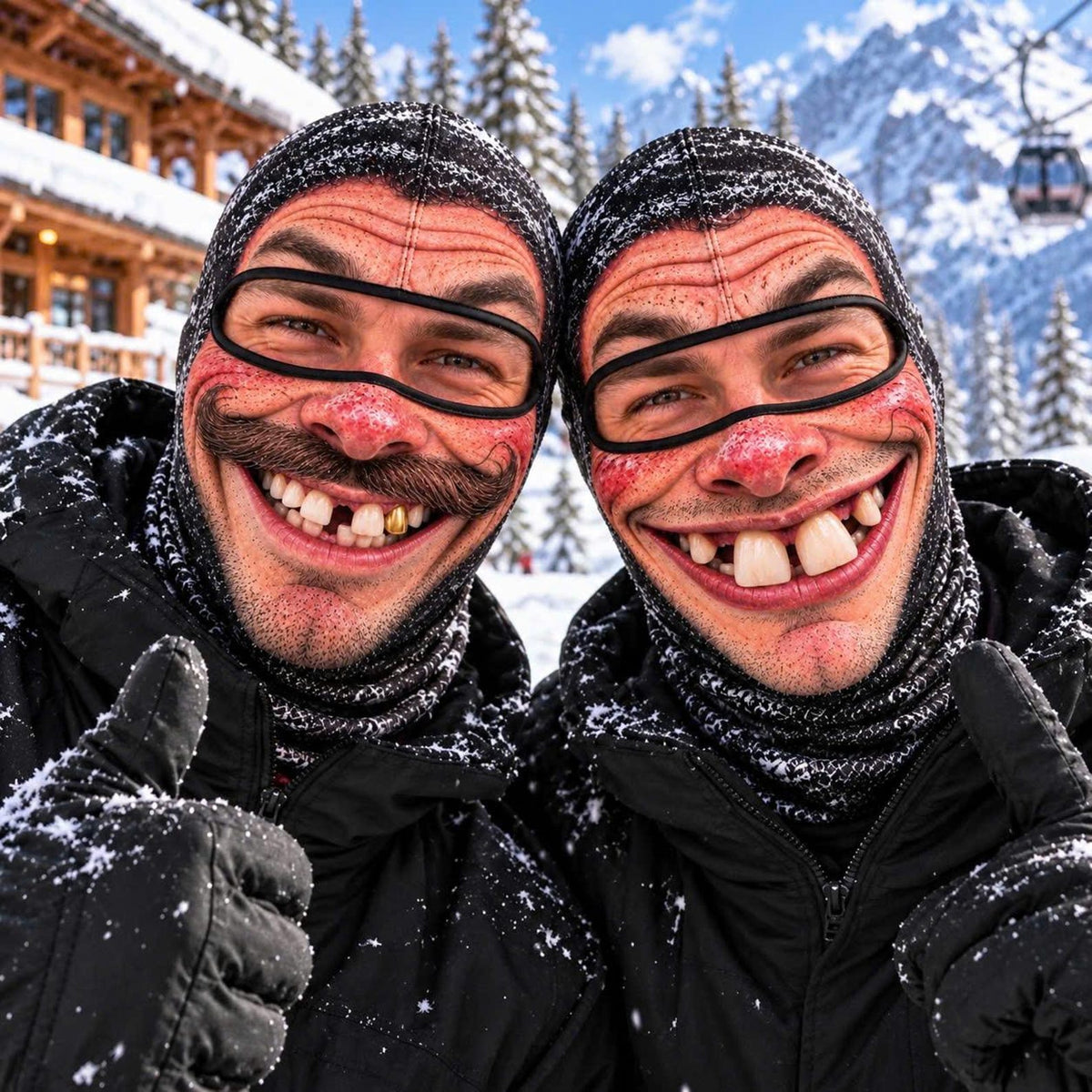 MollyTee Funny Gap-Tooth Grin 3D-Print Balaclava – Mustache & Clean-Shaven