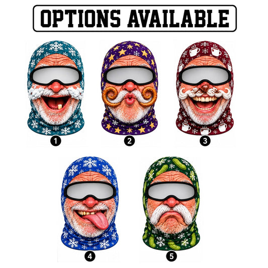 MollyTee Funny Christmas Santa Face Ski Mask Crazy Mustache Big Smile Tongue Out & Grumpy Expressions Snowflake Holiday Print Full Face Balaclava