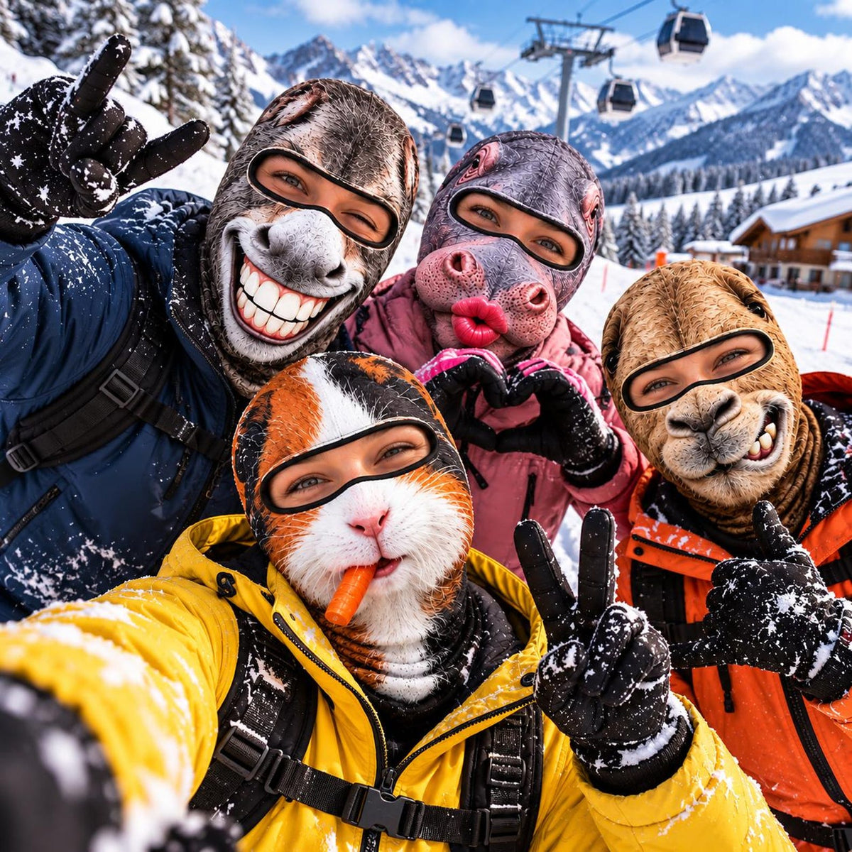 MollyTee Funny Animal Face Ski Mask Donkey Hippo Rabbit & Sloth Crazy Smiling Full Face Balaclava (5 faces)