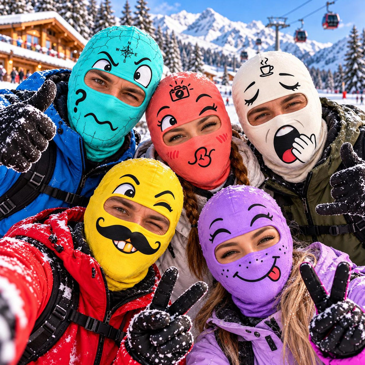 MollyTee Funny Cartoon Emoji Face Ski Mask Colorful Winking Smiling Confused & Sleepy Expressions Full Face Balaclava (12 masks)