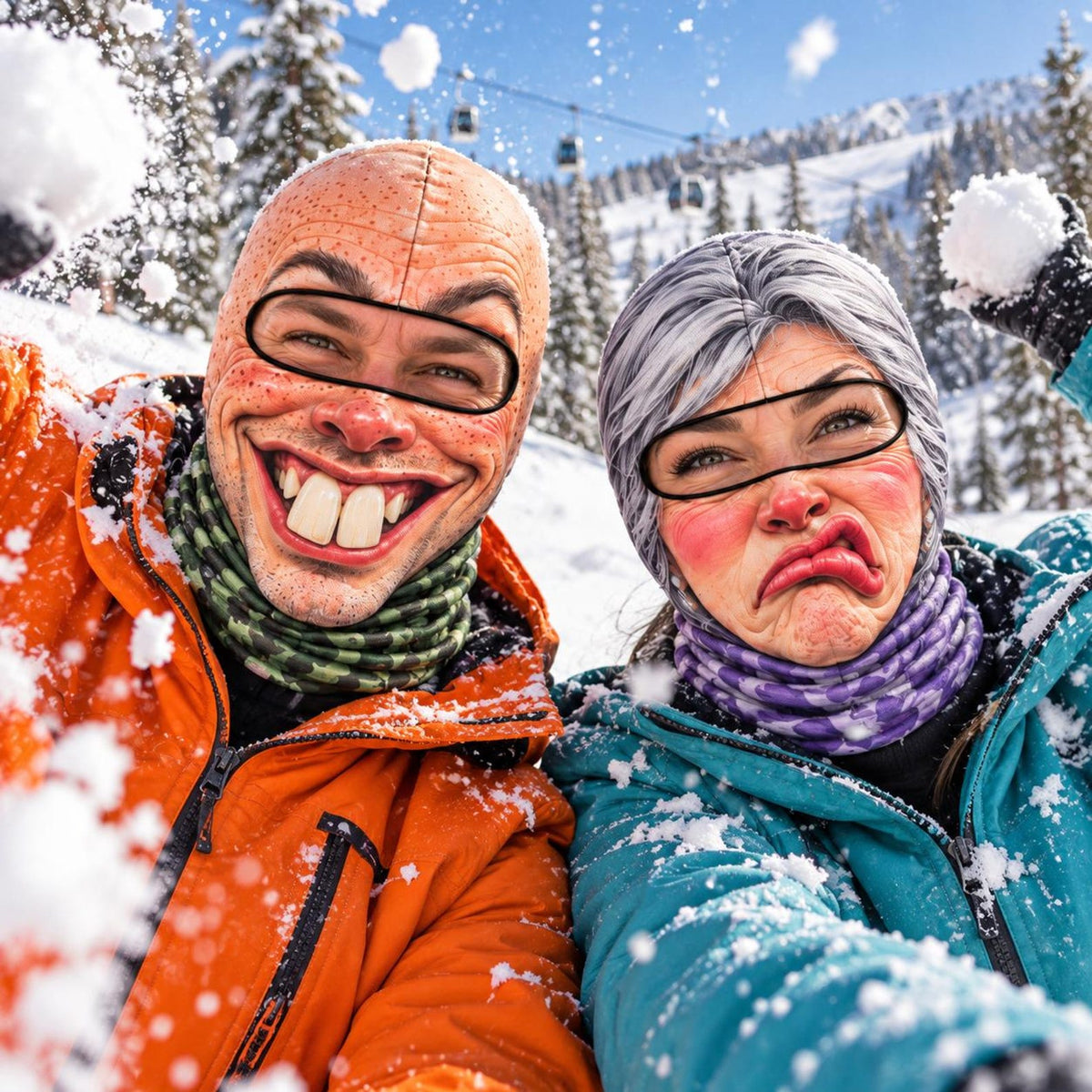MollyTee Funny Ugly Face Ski Mask Goofy Mustache Big Teeth Crazy Tongue & Hilarious Facial Expressions Full Face Balaclava (12 faces)