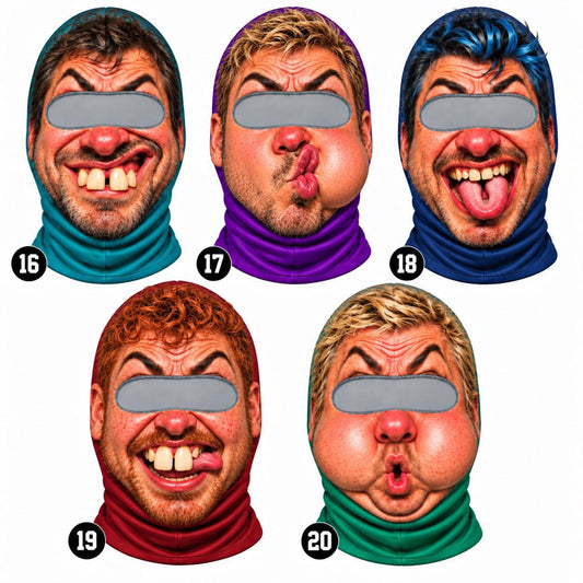 MollyTee Funny Ugly Face Ski Mask Crazy Missing Teeth Big Lips Mustache & Tongue Out Expressions Full Face Balaclava (20 faces)