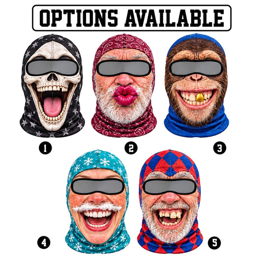 MollyTee Funny Crazy Face Ski Mask Skull Monkey Big Lips Santa Beard & Hilarious Expressions Full Face Balaclava (5 faces)
