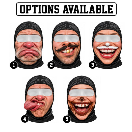 MollyTee Funny Ugly Face Ski Mask Crazy Tongue Big Lips Mustache Grumpy & Hilarious Facial Expressions Full Face Balaclava (5 faces)