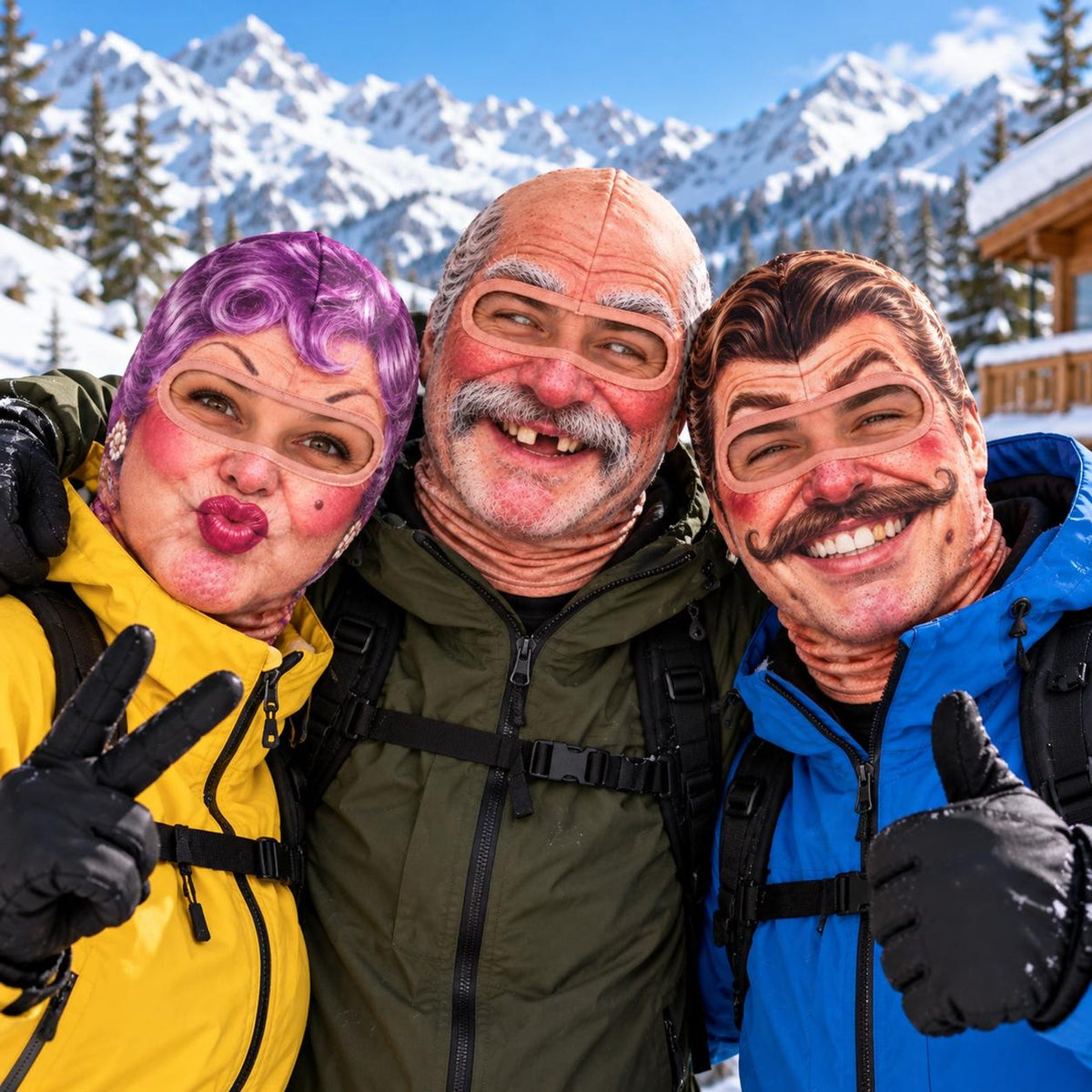 MollyTee Funny Grandma Old Man Balaclava Ski Mask Set (3 Faces)