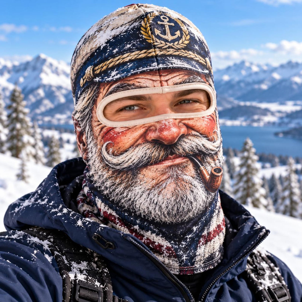 MollyTee Funny Vintage Old Man Face Ski Mask Big Mustache Sailor Beard & Shocked Expressions Full Face Balaclava