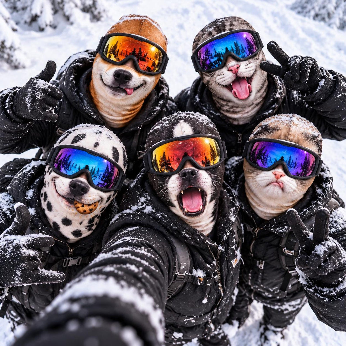 MollyTee Funny Cute Dalmatian Dog & Grumpy Cat Face Ski Mask Realistic Animal Print Full Face Balaclava (5 faces)