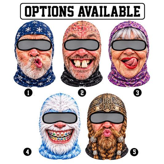 MollyTee Funny Crazy Face Ski Mask Old Man Missing Teeth Grandma Viking Beard Snow Monster & Colorful Braces Full Face Balaclava (5 faces)
