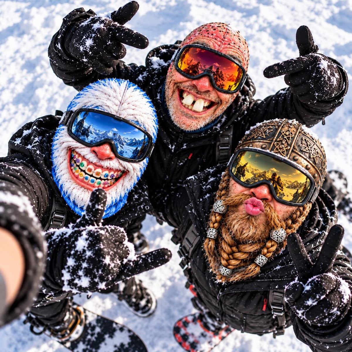 MollyTee Funny Crazy Face Ski Mask Old Man Missing Teeth Grandma Viking Beard Snow Monster & Colorful Braces Full Face Balaclava (5 faces)