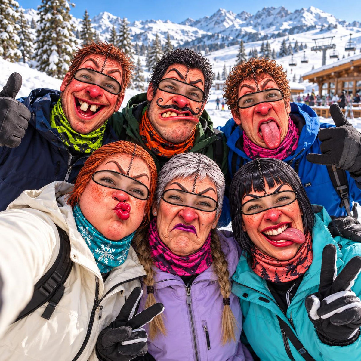 MollyTee Funny Ugly Face Ski Mask Crazy Missing Teeth Big Lips Curly Mustache Grumpy Grandma & Tongue Out Expressions Full Face Balaclava (10 faces)