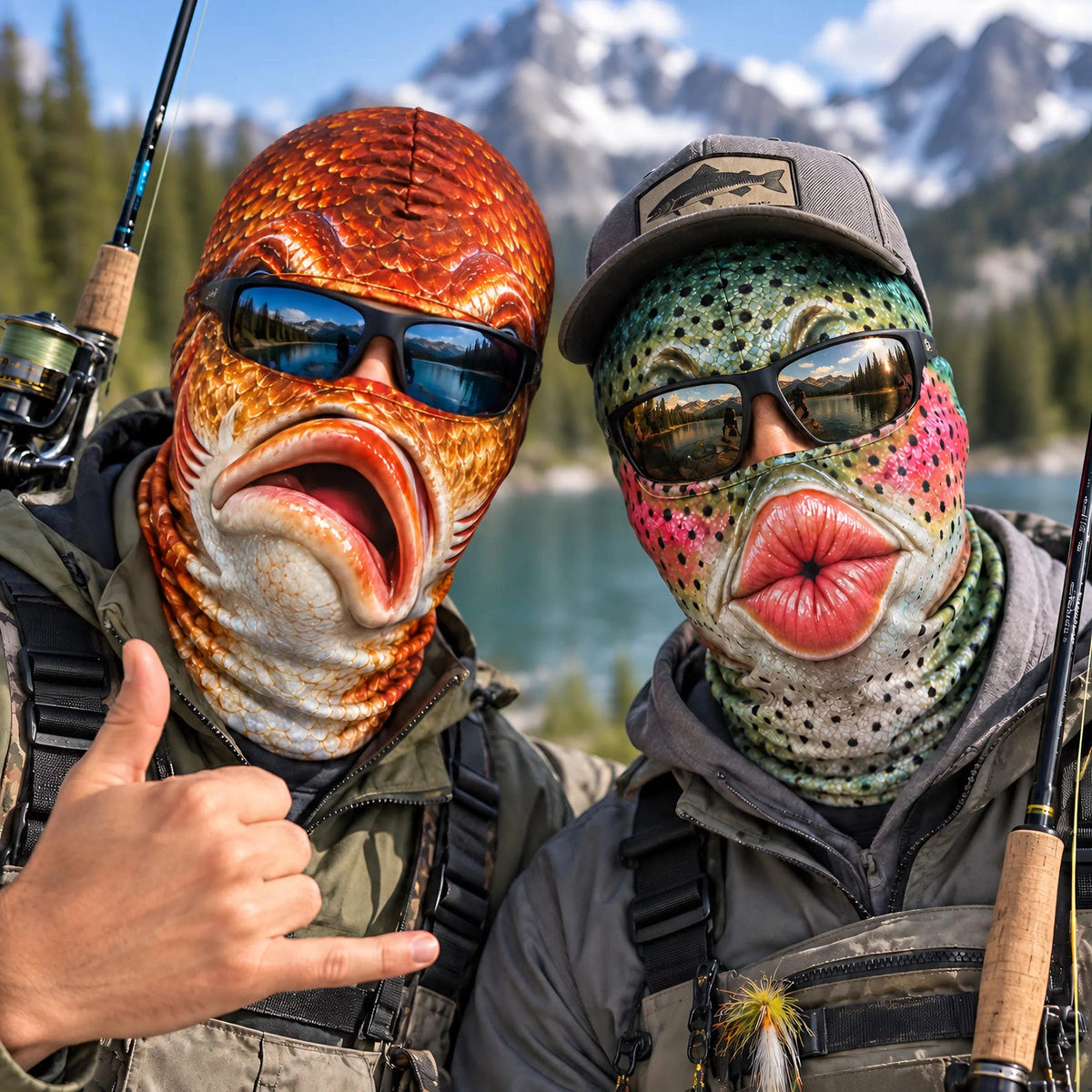 MollyTee Funny Fish Face Ski Mask Largemouth Bass Rainbow Trout Catfish Walleye Northern Pike & Freshwater Fish Full Face Balaclava (10 fish masks)