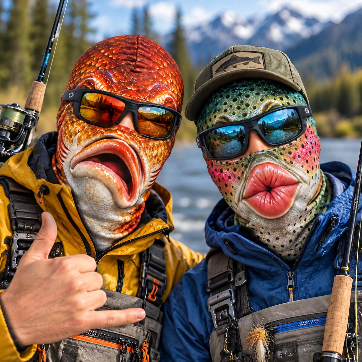 MollyTee Funny Fish Face Ski Mask Largemouth Bass Rainbow Trout Catfish Walleye Northern Pike & Freshwater Fish Full Face Balaclava (10 fish masks)