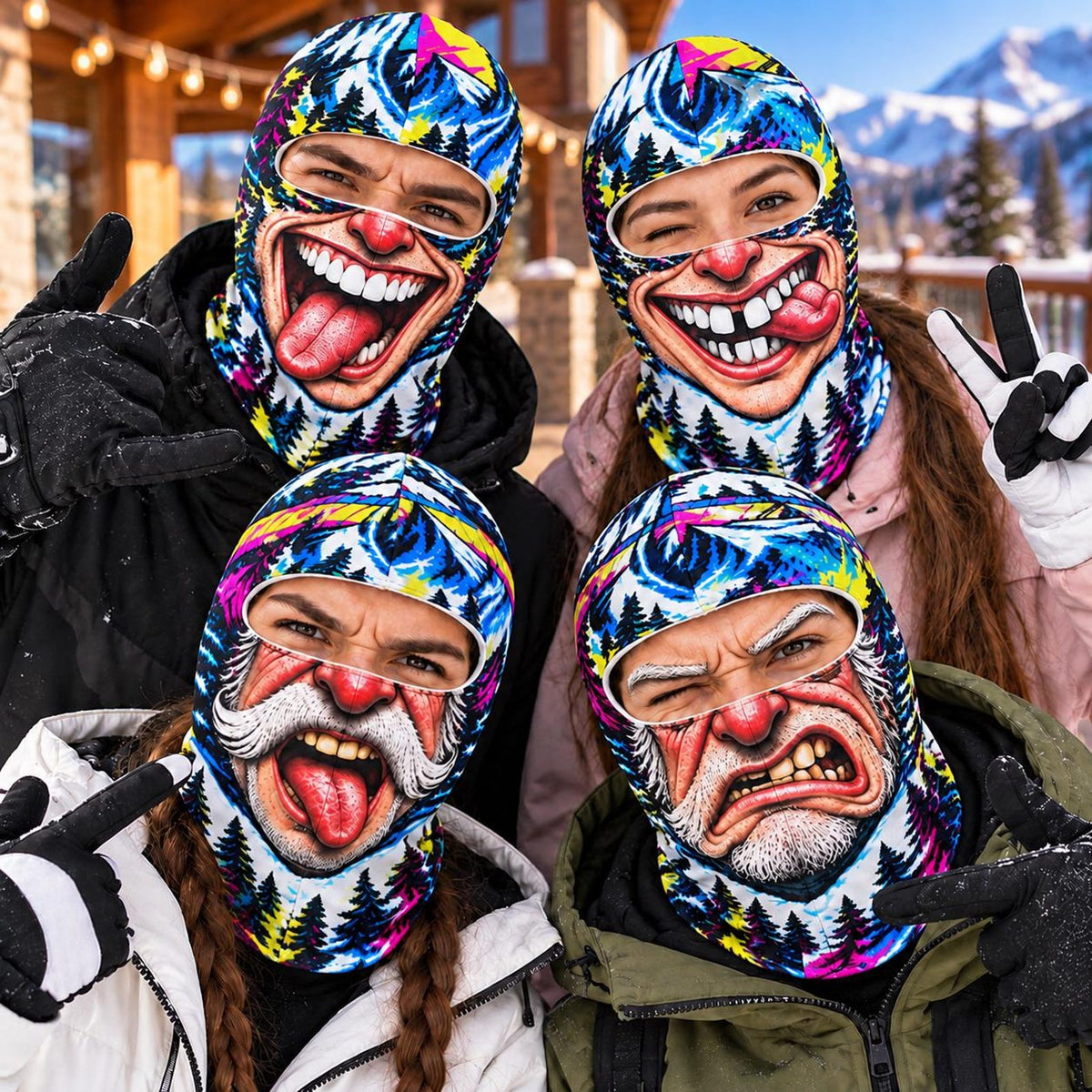 MollyTee Funny Ugly Face Ski Mask Crazy Tongue Big Teeth Grumpy Old Man & Mustache Expressions Colorful Graffiti Full Face Balaclava