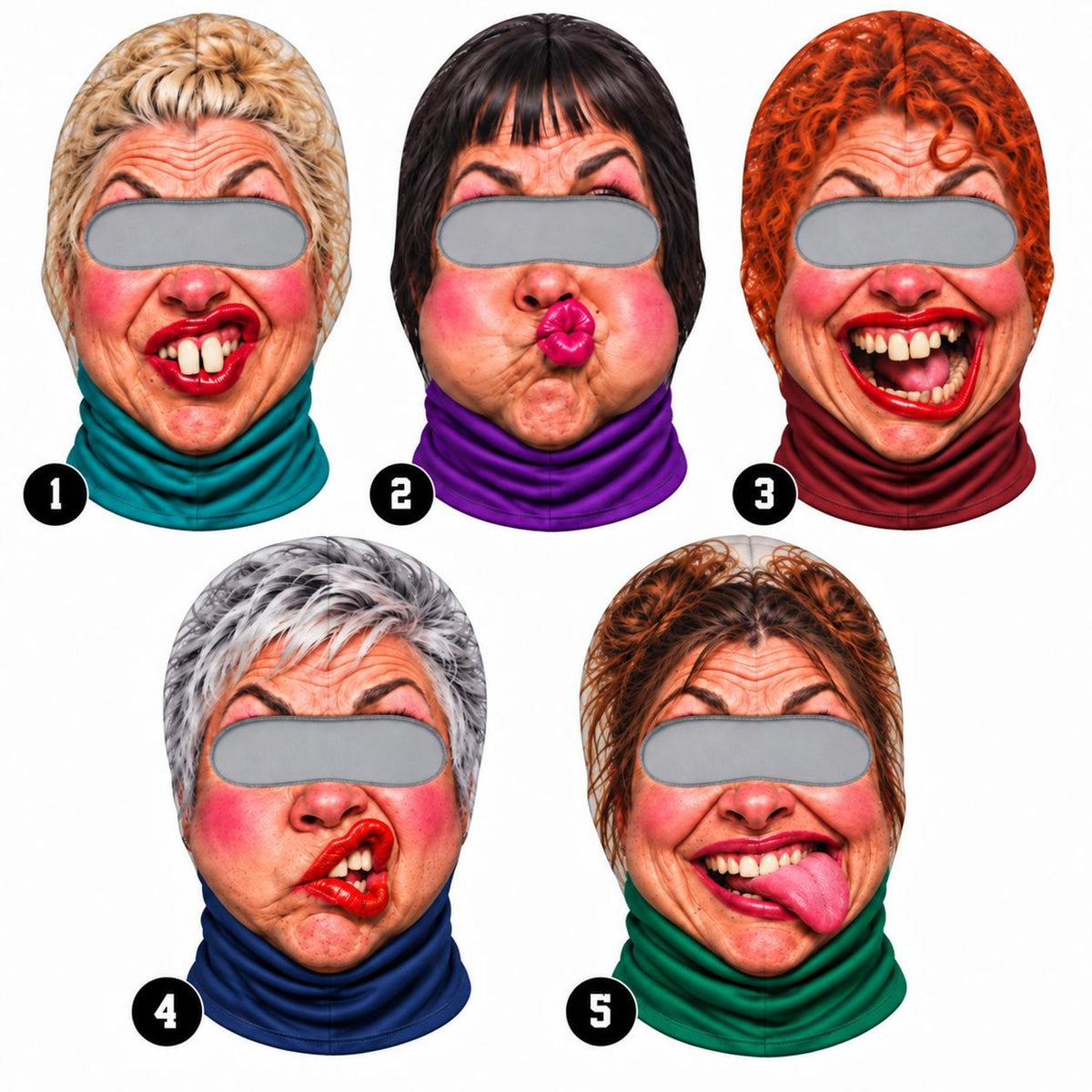 MollyTee Funny Ugly Face Ski Mask Crazy Missing Teeth Big Lips Mustache & Tongue Out Expressions Full Face Balaclava (20 faces)