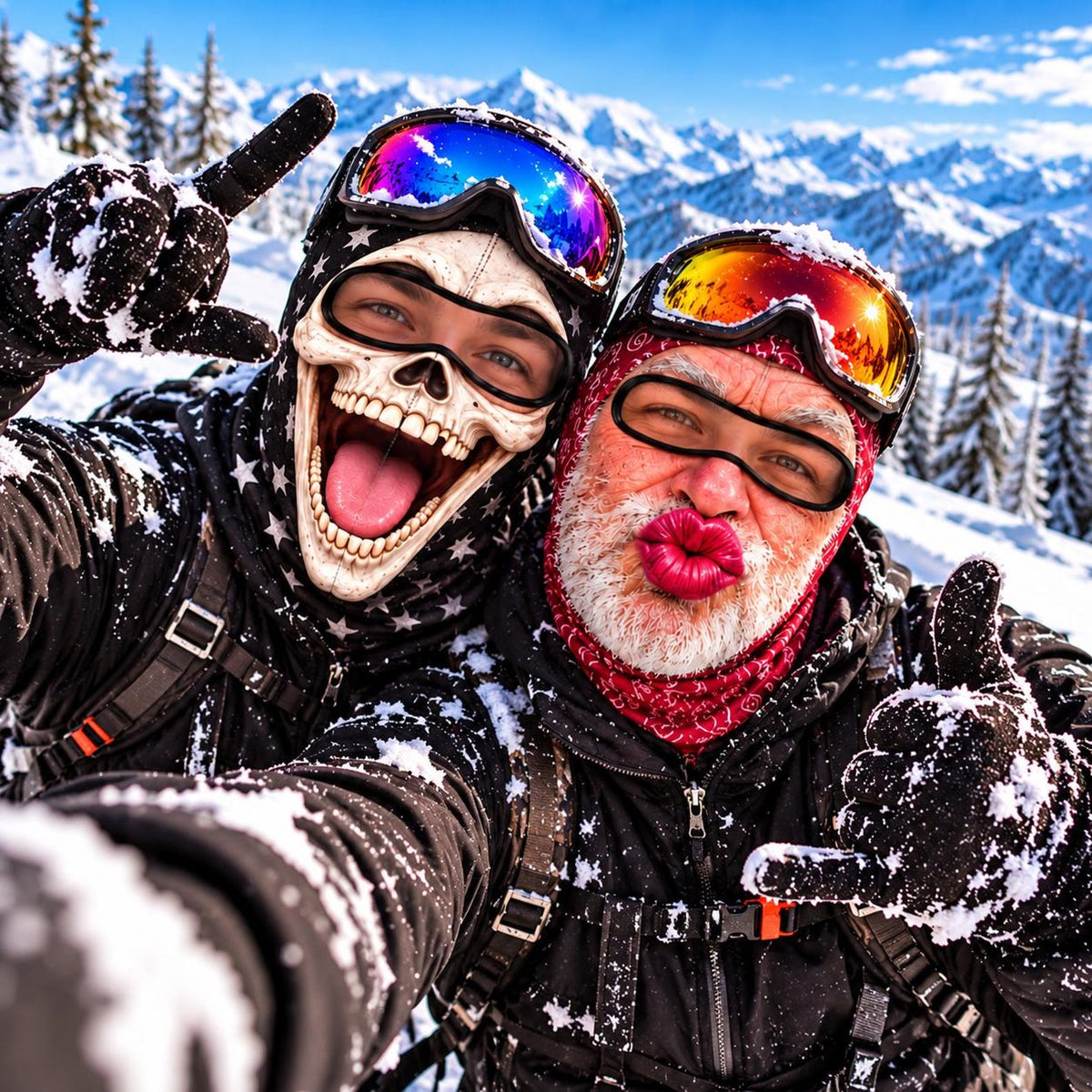 MollyTee Funny Crazy Face Ski Mask Skull Monkey Big Lips Santa Beard & Hilarious Expressions Full Face Balaclava (5 faces)