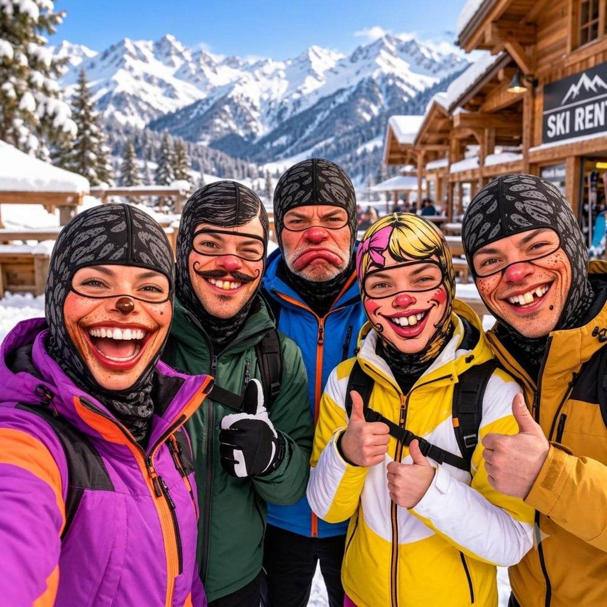 MollyTee Funny Group Face Balaclava Ski Mask (5 Faces)