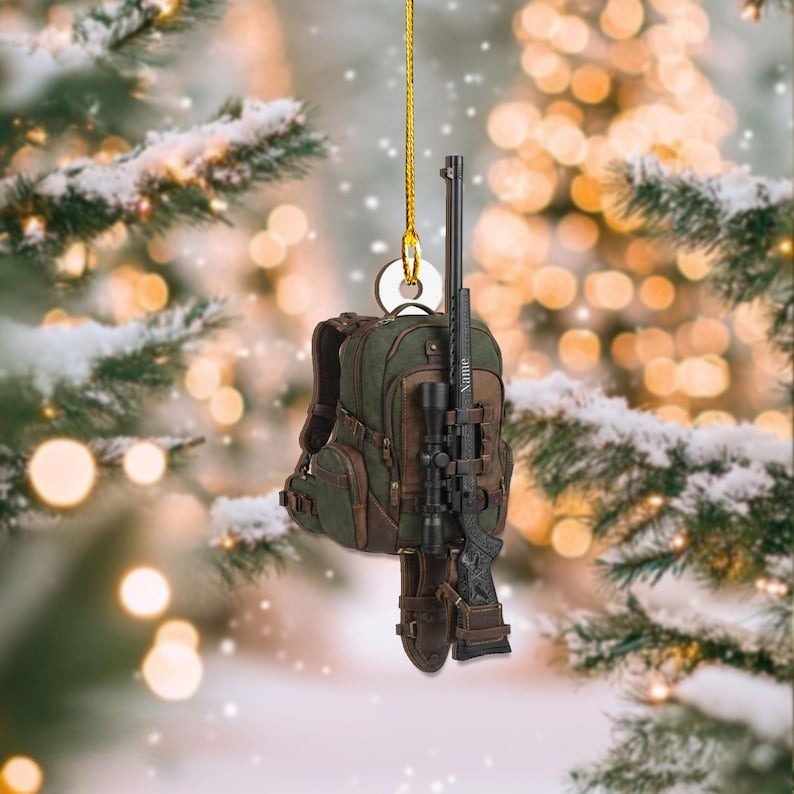 MollyTee Personalized Hunting Backpack with Sniper Rifle Christmas 3D-Look Ornament, Custom Holiday Tree Decor, Perfect Gift for Hunter - image 1