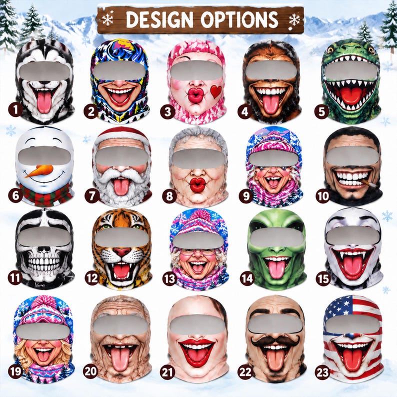 MollyTee Funny Novelty Winter Face Covering Balaclava Face Mask (23 Masks)