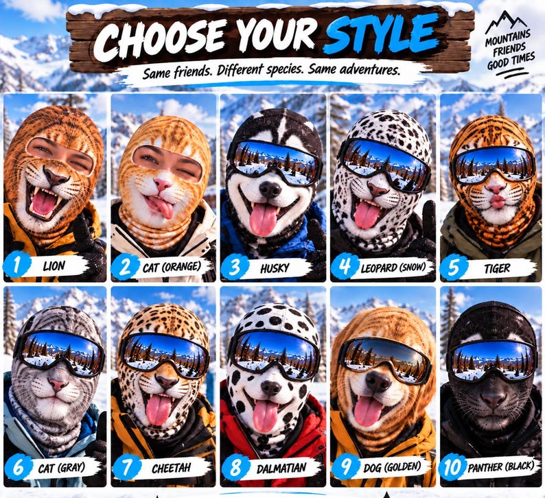 MollyTee Funny Animal Face Balaclava Face Mask (10 animals)