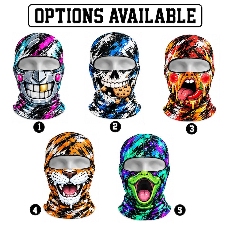 MollyTee Funny Monster Face Ski Mask Colorful Graffiti Skull Tiger Frog & Robot Cartoon Full Face Balaclava (5 faces)