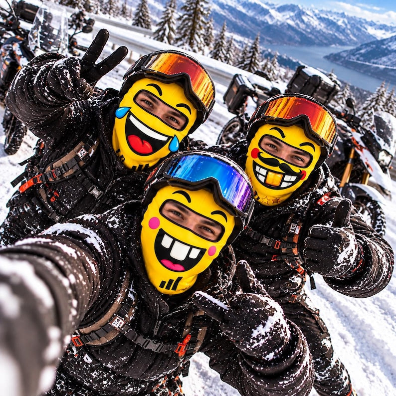 MollyTee Funny Emoji Face Ski Mask Laughing Crying Smiley Expressions Yellow Full Face Balaclava (5 emotions)