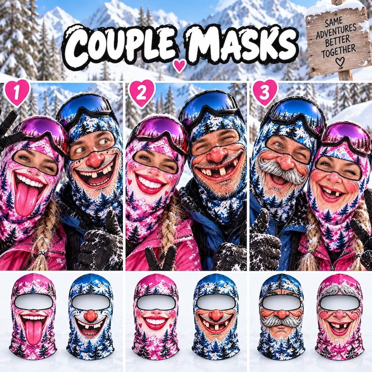 MollyTee Funny Couple Ski Balaclava Face Mask