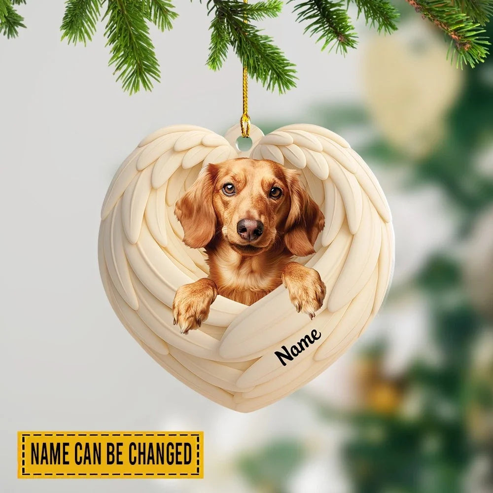 MollyTee Personalized Dachshund Dog Christmas Ornament, Dog Angel Wings Ornament 2D Flat - image 1